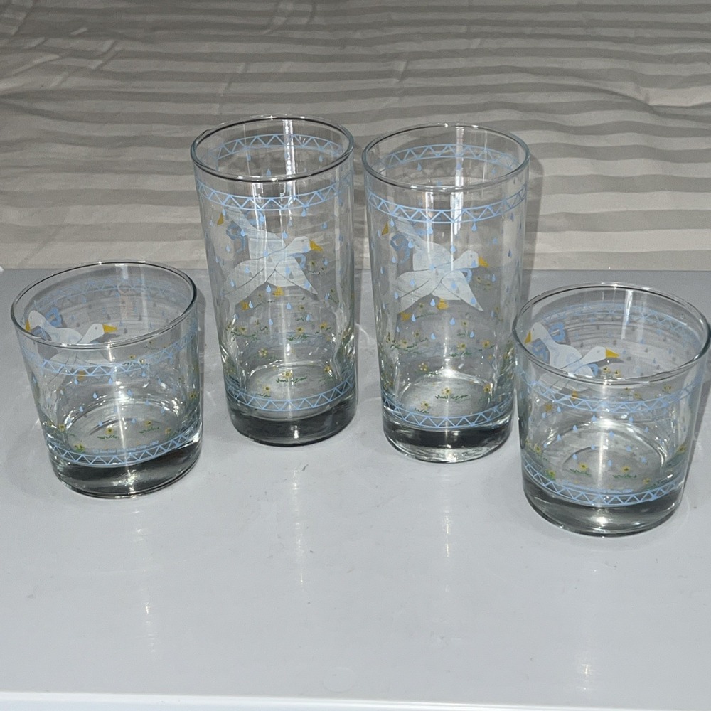 Vintage 1987 Anchor Hocking Country Geese Glasses Set of 4 Blue Ribbon Ducks - Picture 4 of 7
